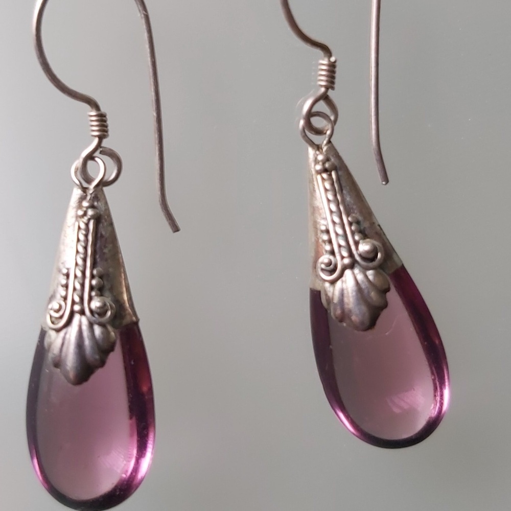 925 Solid Sterling Silver Teardrop Dangling Finej… - image 1